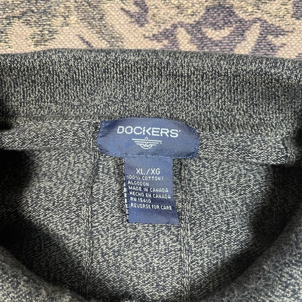Vtg Dockers Men's Long Sleeve Polo Sweater Dark Green With Stripes Size XL
